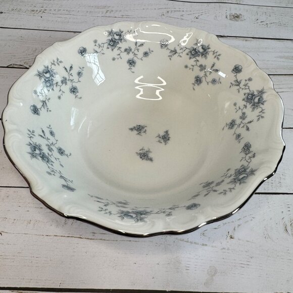 Johann Haviland Blue Garland 8" Vegetable Serving Bowl Germany Platinum Trim Vtg - Picture 3 of 10